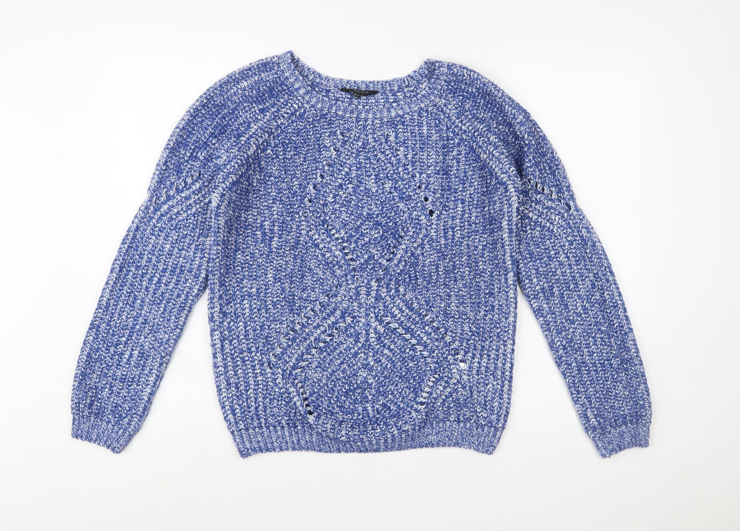 Amara Reya Women's Blue Chunky-Knit Acrylic Pullover Jumper Size 10