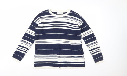 John Lewis Women Blue Striped Cotton Crew Neck Jumper Size 10