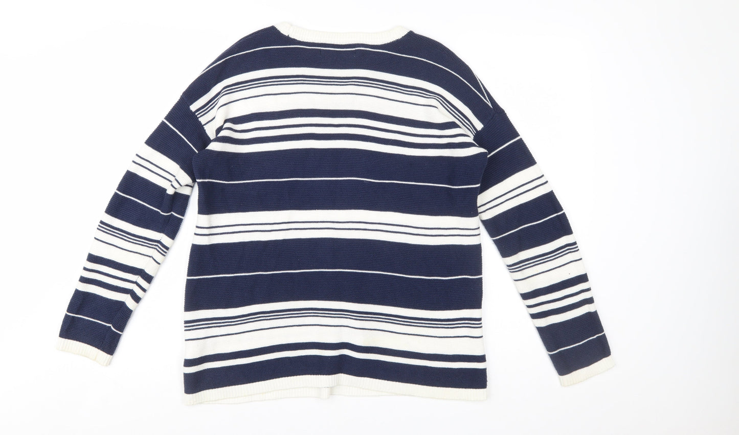 John Lewis Women Blue Striped Cotton Crew Neck Jumper Size 10