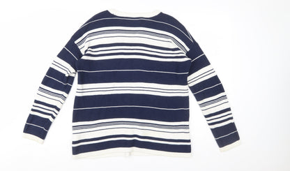 John Lewis Women Blue Striped Cotton Crew Neck Jumper Size 10