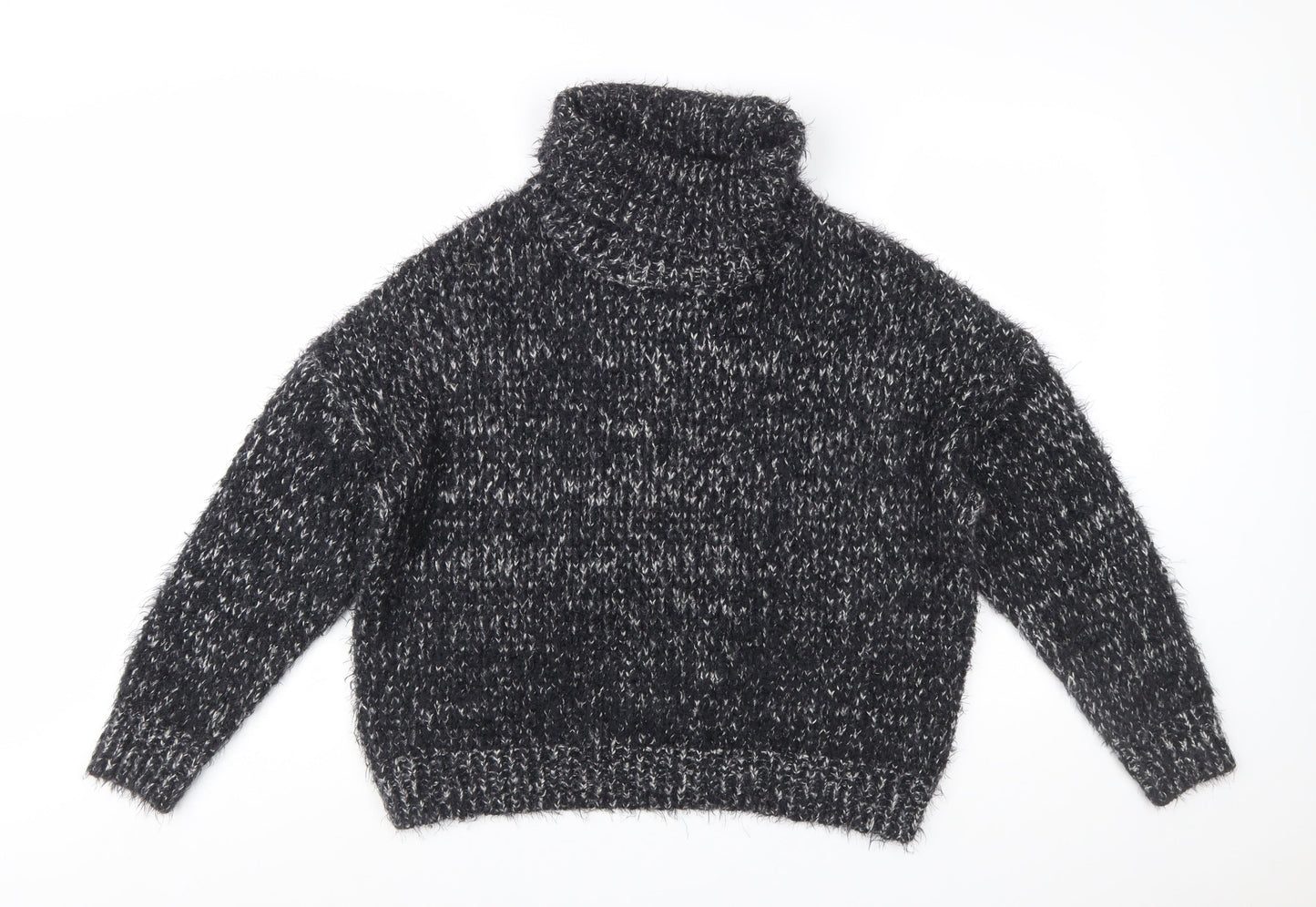 F&F Women's Black Roll Neck Chunky-Knit Jumper UK 10