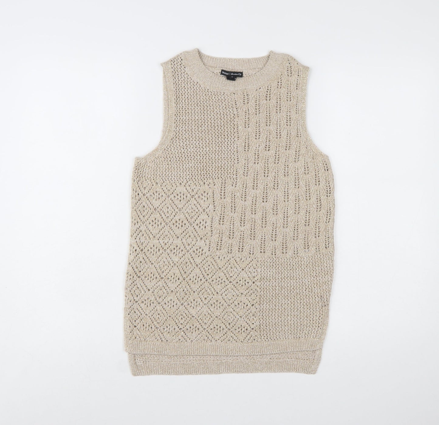 River Island Women's Beige Open-Knit Sleeveless Vest Jumper UK 6