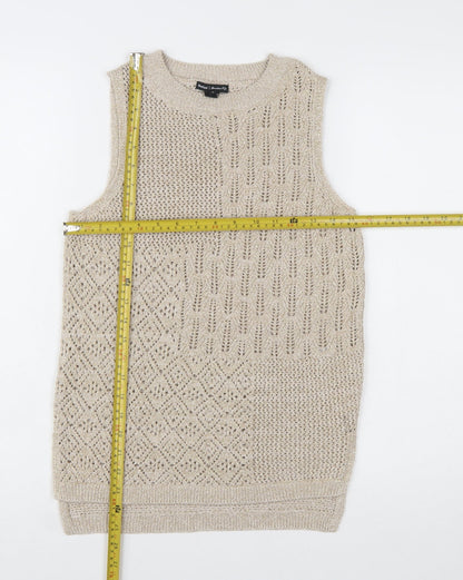 River Island Women's Beige Open-Knit Sleeveless Vest Jumper UK 6