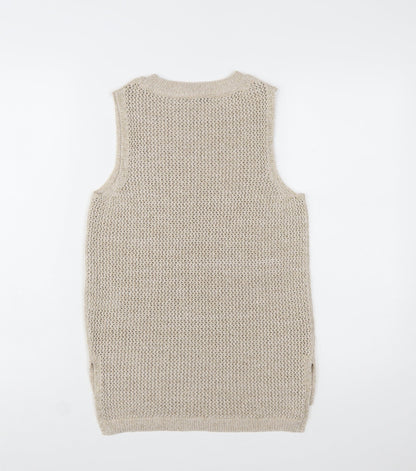 River Island Women's Beige Open-Knit Sleeveless Vest Jumper UK 6