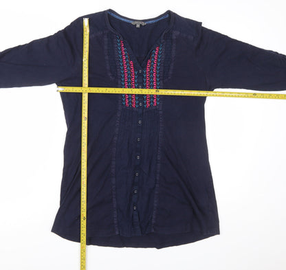 Marks and Spencer Per Una Women’s Blue Embroidered Cotton Tunic Blouse UK 14