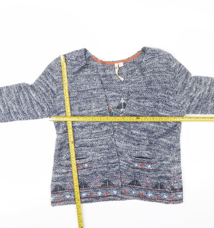 White Stuff Women’s Blue Embroidered Cardigan UK 12 Bohemian Knit
