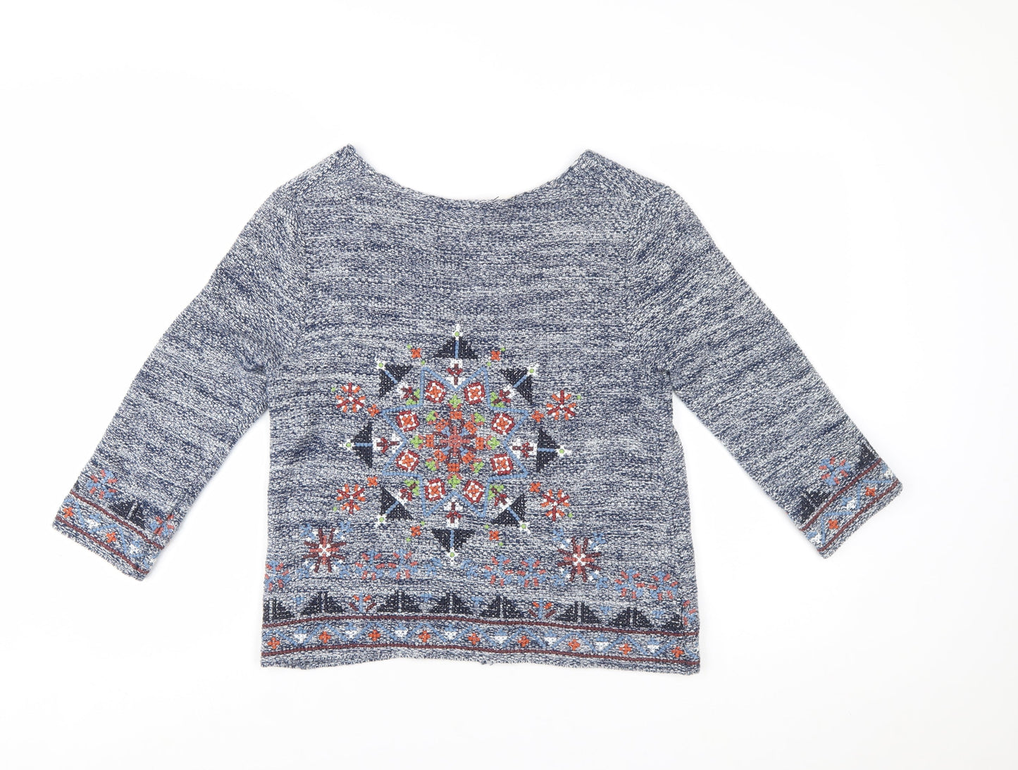 White Stuff Women’s Blue Embroidered Cardigan UK 12 Bohemian Knit