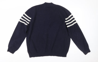 Marks and Spencer Men's Blue XL Striped 1/2 Zip Cotton Blend Jumper