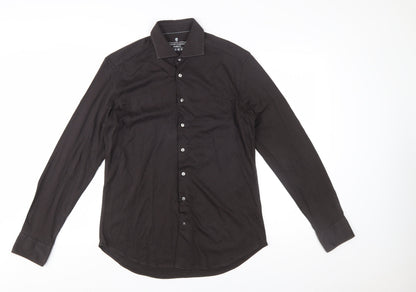 Thomas Maine Men's Black Slim Fit 15.75in Cotton Long Sleeve Button-Up Shirt