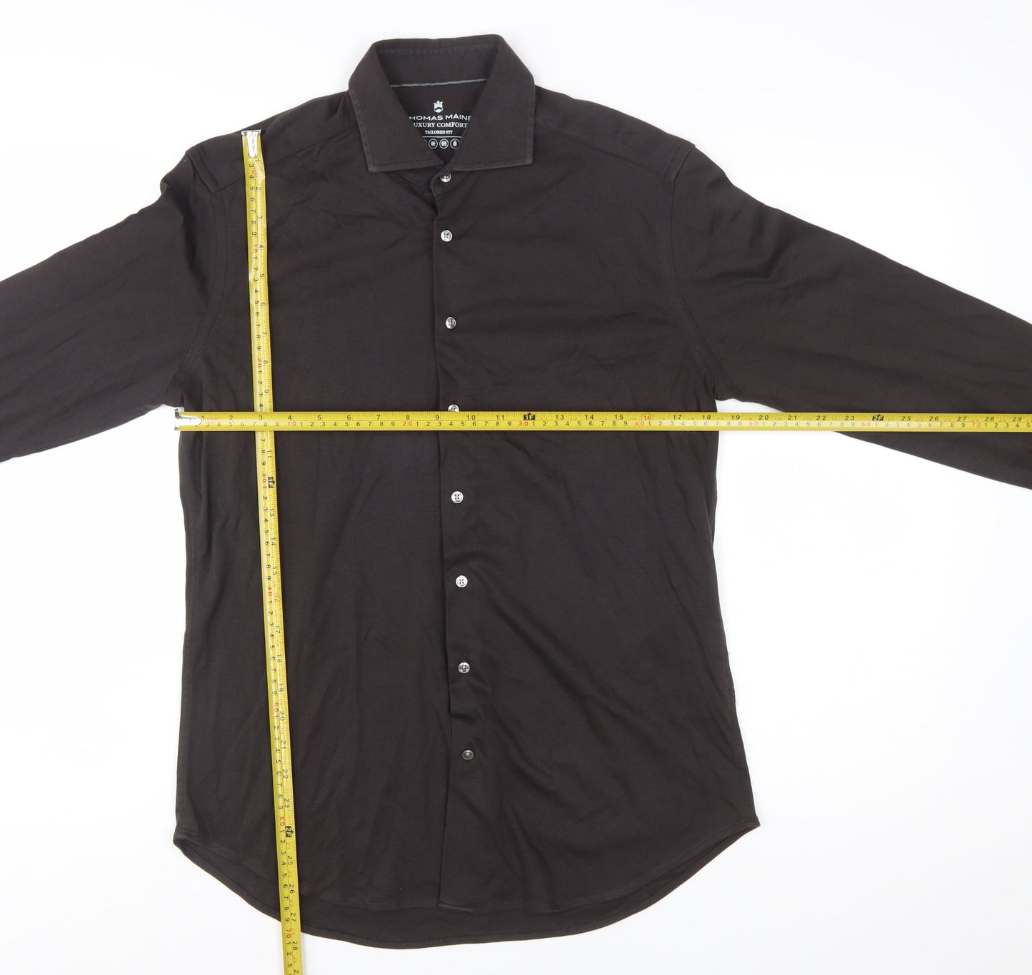 Thomas Maine Men's Black Slim Fit 15.75in Cotton Long Sleeve Button-Up Shirt