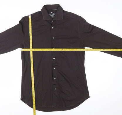 Thomas Maine Men's Black Slim Fit 15.75in Cotton Long Sleeve Button-Up Shirt