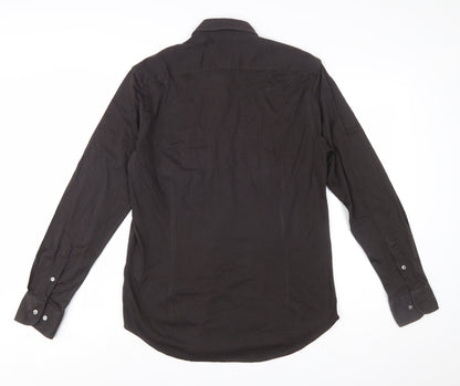 Thomas Maine Men's Black Slim Fit 15.75in Cotton Long Sleeve Button-Up Shirt