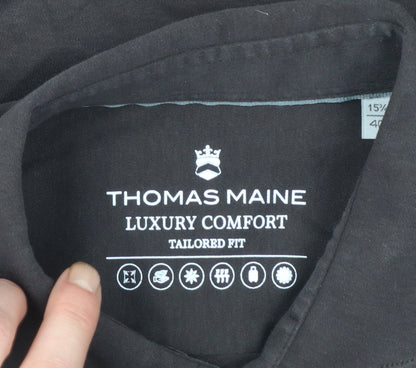 Thomas Maine Men's Black Slim Fit 15.75in Cotton Long Sleeve Button-Up Shirt