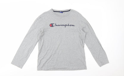 Champion Men's Grey Long Sleeve Crew Neck T-Shirt Size L