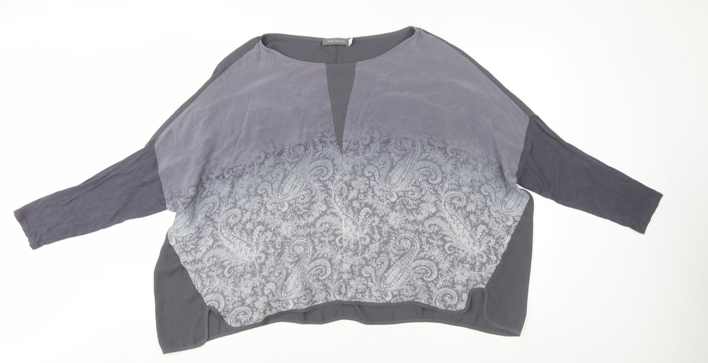 Mint Velvet Womens Grey Paisley Silk Blend Tunic Blouse Size 16