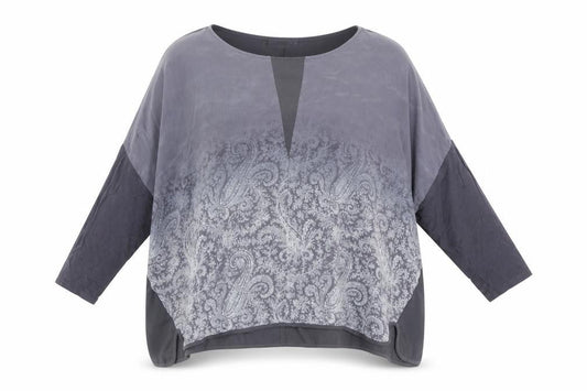 Mint Velvet Womens Grey Paisley Silk Blend Tunic Blouse Size 16