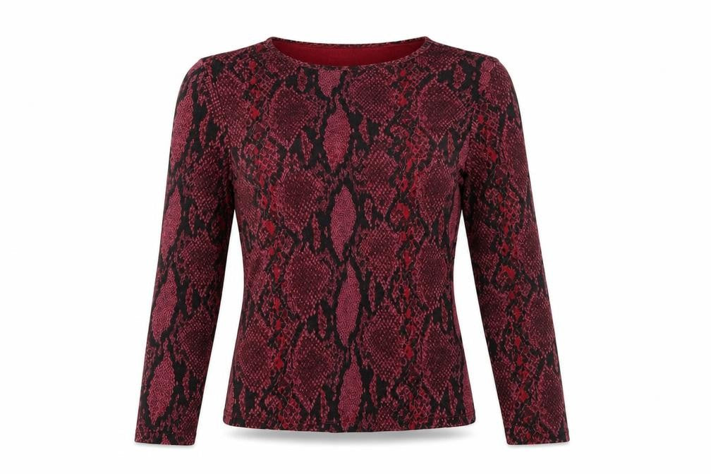 New Look Women Red Animal Print Long Sleeve Jersey Top Size 12