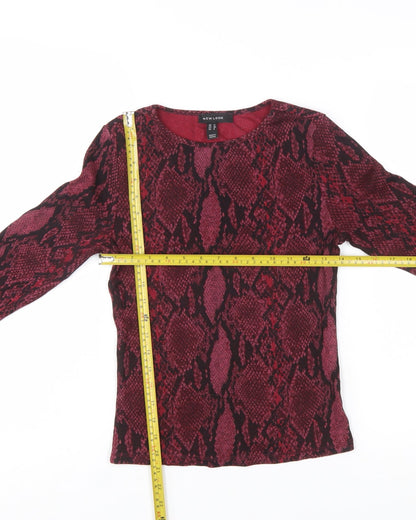 New Look Women Red Animal Print Long Sleeve Jersey Top Size 12