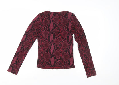 New Look Women Red Animal Print Long Sleeve Jersey Top Size 12