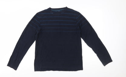 Designers at Debenhams Men's Blue Striped Long Sleeve Cotton T-Shirt M
