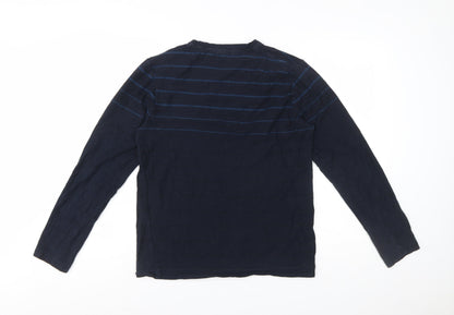 Designers at Debenhams Men's Blue Striped Long Sleeve Cotton T-Shirt M