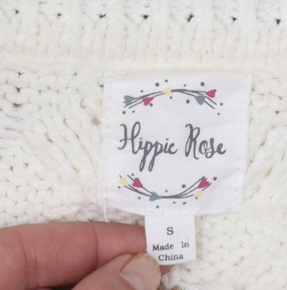Hippie Rose Women Ivory Brown Striped Cable-Knit 1/4 Zip Jumper Size S