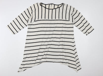 Saloos Women’s White Black Striped 3/4 Sleeve Tunic Top Size 20