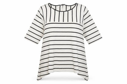 Saloos Women’s White Black Striped 3/4 Sleeve Tunic Top Size 20