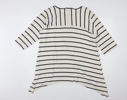 Saloos Women’s White Black Striped 3/4 Sleeve Tunic Top Size 20