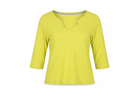 Weird Fish Womens Green Size 8 V-Neck 3/4 Sleeve Cotton Top