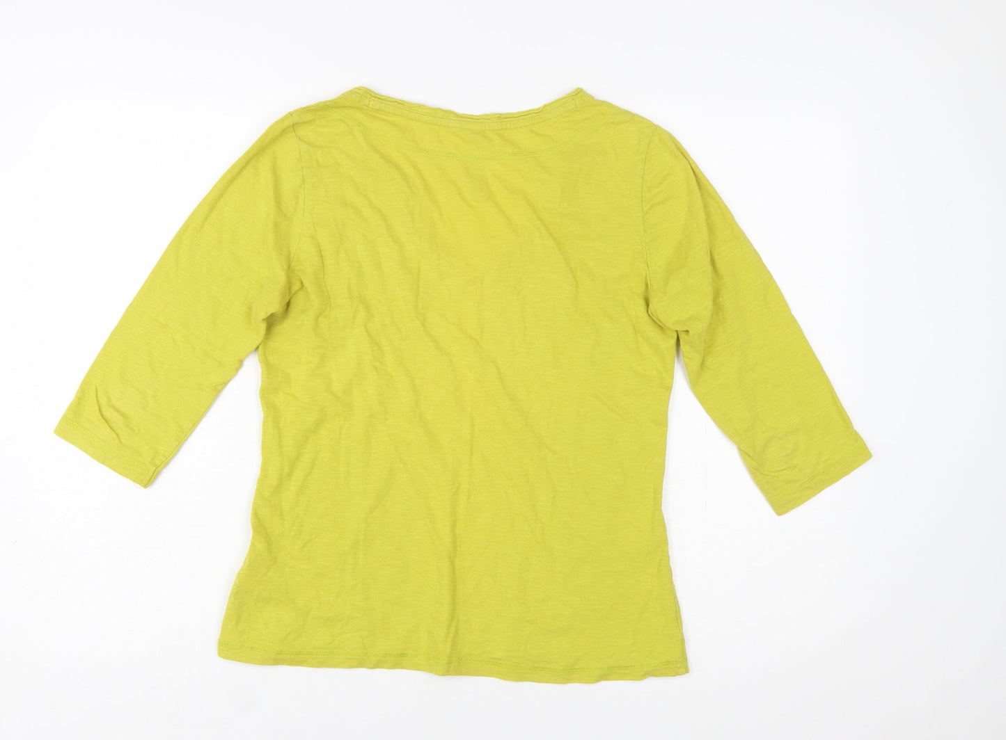 Weird Fish Womens Green Size 8 V-Neck 3/4 Sleeve Cotton Top