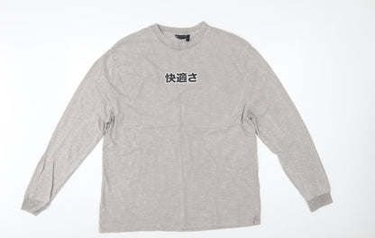 ASOS DESIGN Men's Grey Graphic Pullover Sweatshirt M Regular Fit