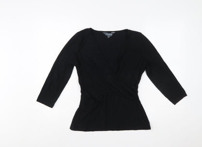 Sosandar Womens Black Size 12 Wrap Jersey Blouse Top