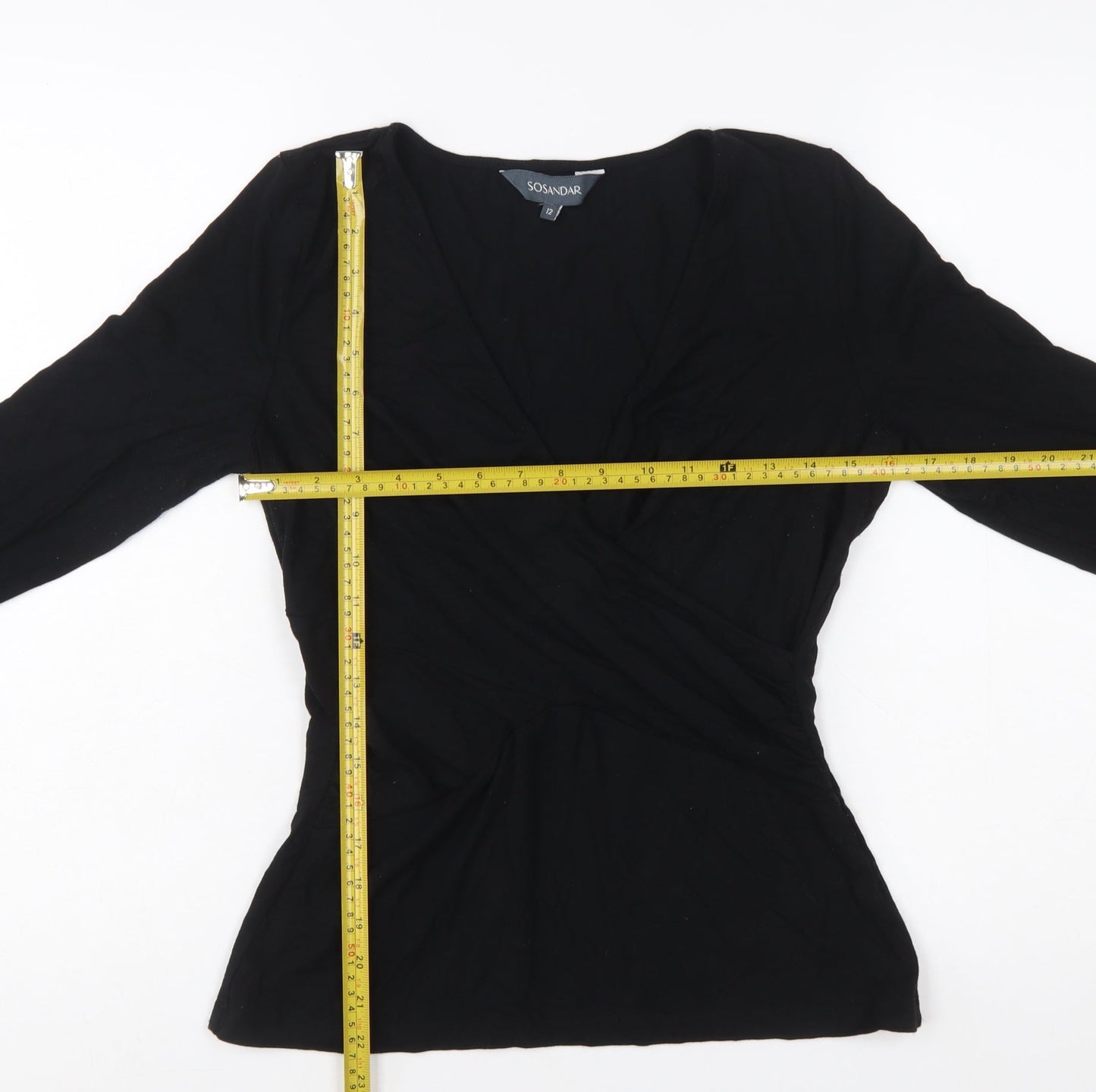 Sosandar Womens Black Size 12 Wrap Jersey Blouse Top