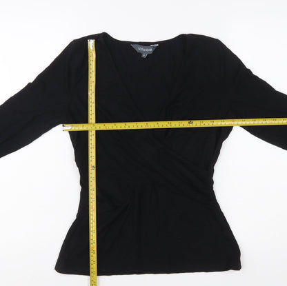 Sosandar Womens Black Size 12 Wrap Jersey Blouse Top