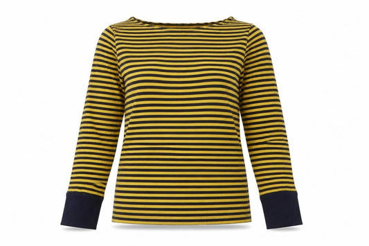 Laura Ashley Women’s Yellow Striped Cotton Long Sleeve T-Shirt UK 14