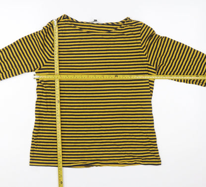 Laura Ashley Women’s Yellow Striped Cotton Long Sleeve T-Shirt UK 14