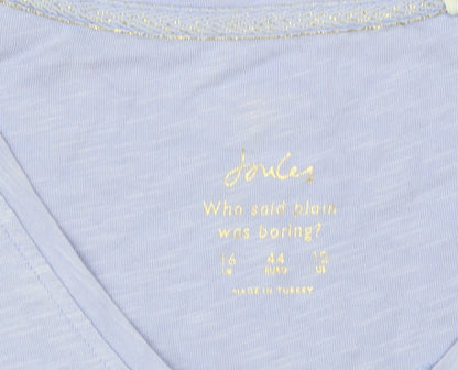 Joules Women Pale Blue V-Neck Long Sleeve Cotton Jersey Top Size 16