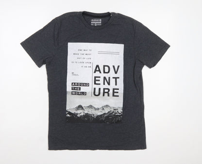 Garage Inc Men's Grey Adventure Print Crew Neck Graphic T-Shirt Medium