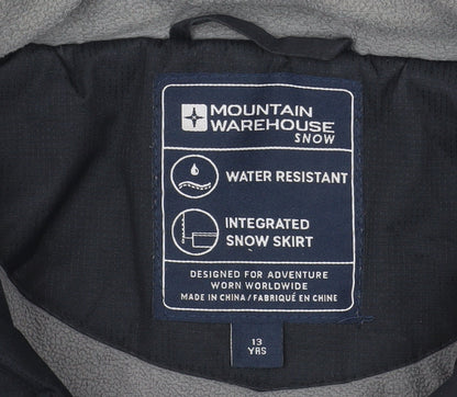 Mountain Warehouse Boys Black Ski Jacket 13 Years Hooded Water Resistant