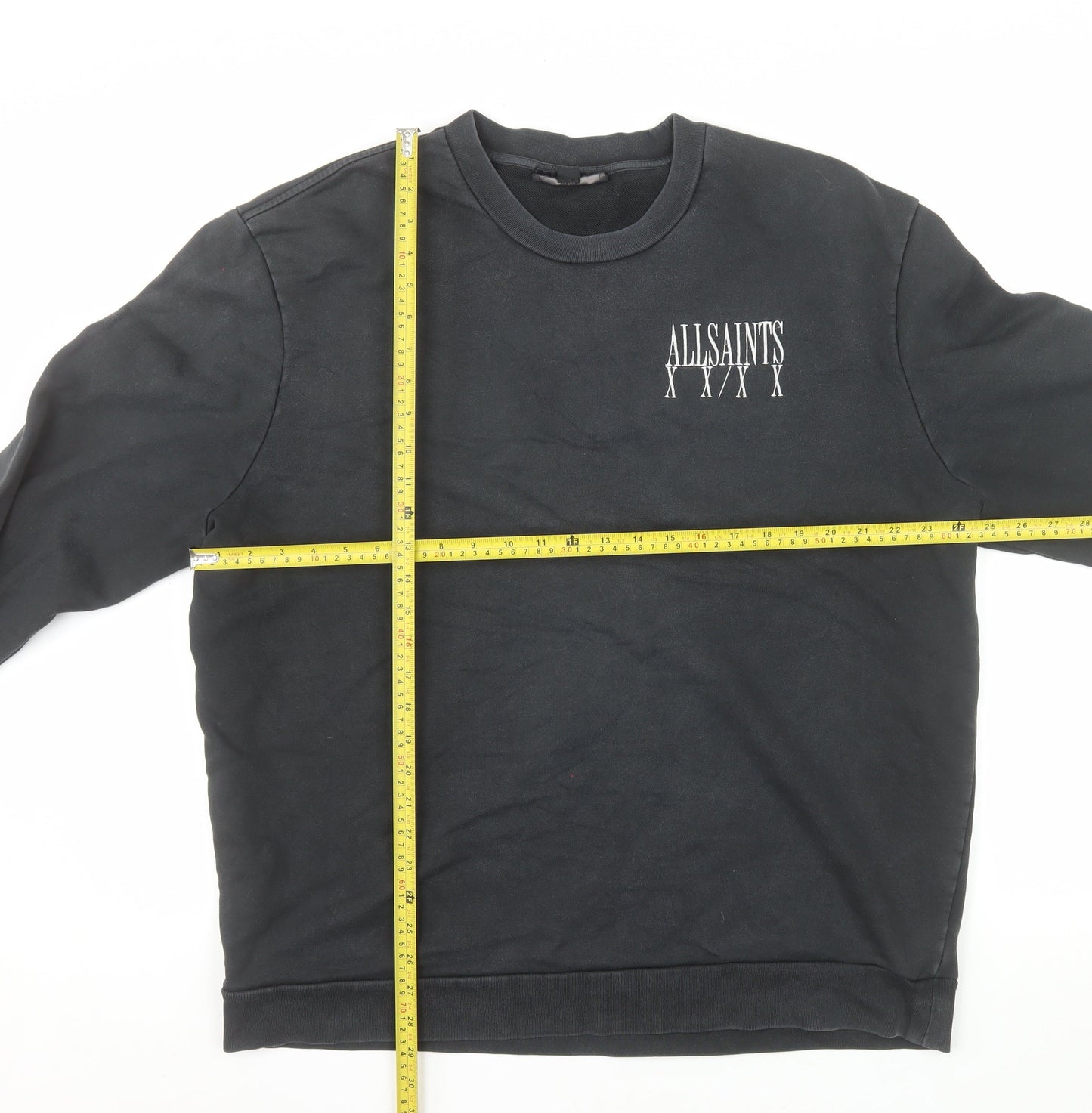 AllSaints Men's Black Logo Sweatshirt XL Crew Neck Cotton