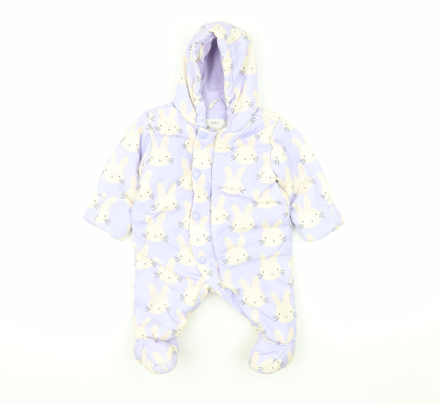 Marks and Spencer Unisex Baby Purple Bunny Hooded Coverall 0-3 Months