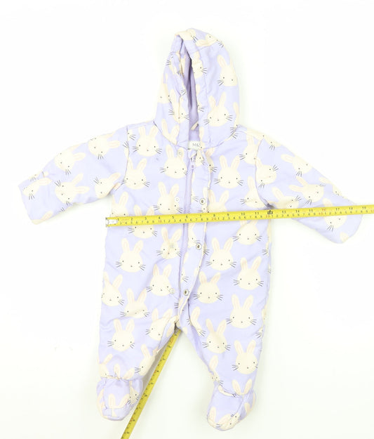 Marks and Spencer Unisex Baby Purple Bunny Hooded Coverall 0-3 Months
