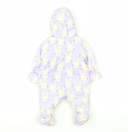 Marks and Spencer Unisex Baby Purple Bunny Hooded Coverall 0-3 Months