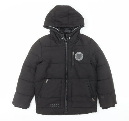 F&F Boys Black Hooded Puffer Jacket 9-10 Years Winter Warm Coat
