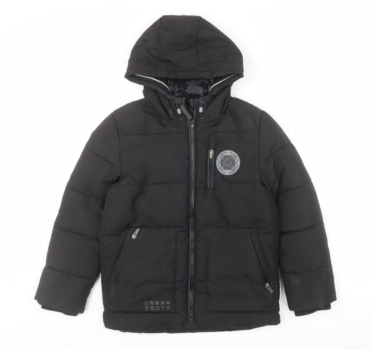 F&F Boys Black Hooded Puffer Jacket 9-10 Years Winter Warm Coat