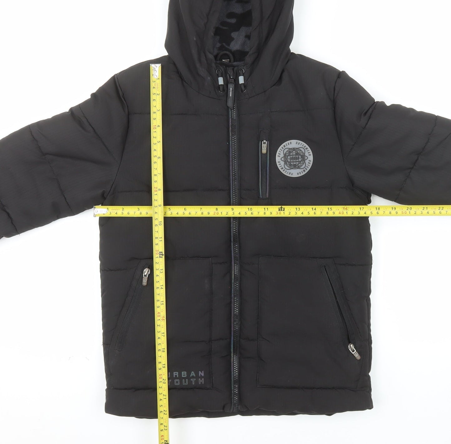 F&F Boys Black Hooded Puffer Jacket 9-10 Years Winter Warm Coat