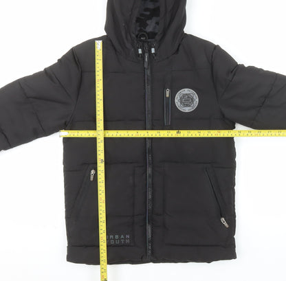 F&F Boys Black Hooded Puffer Jacket 9-10 Years Winter Warm Coat