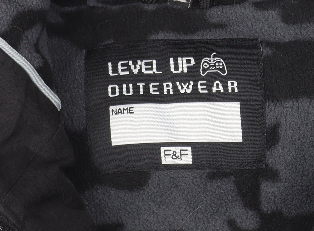 F&F Boys Black Hooded Puffer Jacket 9-10 Years Winter Warm Coat