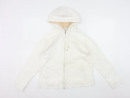 Next Women White Full Zip Hoodie UK 14 Cotton Casual Sweatshirt